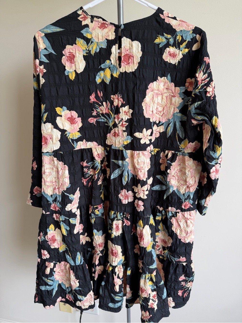 Zara Black Floral Dress with Pink and Cream Flowers - Picture 2 of 3